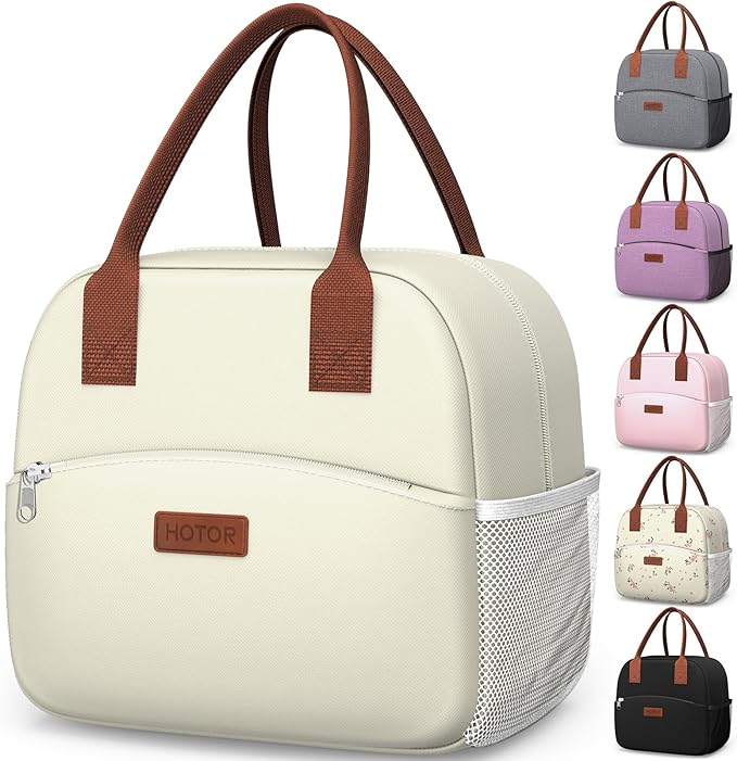 HOTOR Lunch Bag for Women & Men - Wear-Resistant Insulated Lunch Box with Large Capacity, Multi-Functional Cooler Bag for Office, Picnic, Beige, 10L, 10.60" x 5.90" x 9.50"