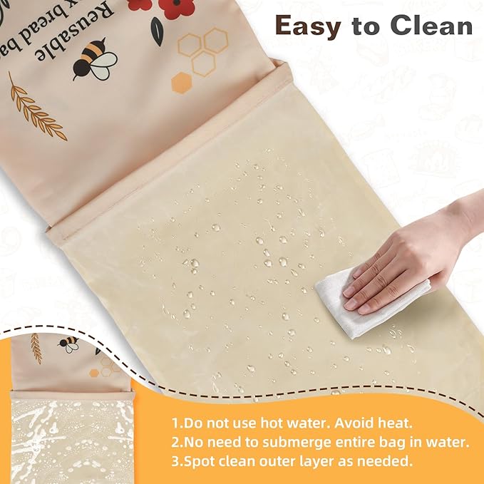 2 Pack XL Reusable Beeswax Bread Bags for Sourdough Baking, Organic Waxed Lined, Cotton Bread Bags for Homemade Bread, Food-Storage Bag to Keep Fresh