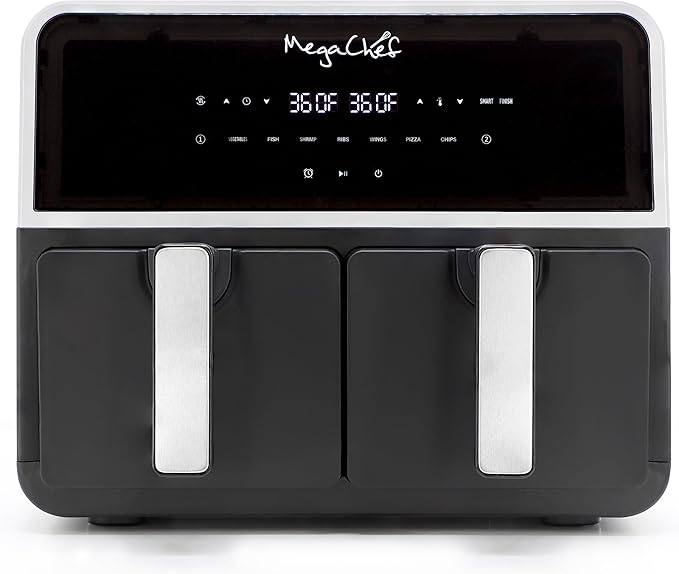 MegaChef Dual 4.8 Quart Fry Basket Digital Electric 1700W Adjustable Temperature Air Fryer, Countertop Fryer, Kitchen Appliance (9.6 Quart)