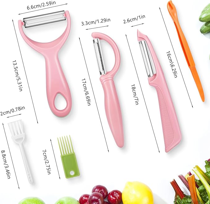 Senbowe Upgrade Potato Peeler for Kitchen, 6PCS Stainless Steel Vegetable Peeler, I and Y Veggie Food Peeler for Apple Fruit Carrot Zucchini Cucumber,Good Grip Makes Peeling Very Easy (Pink)