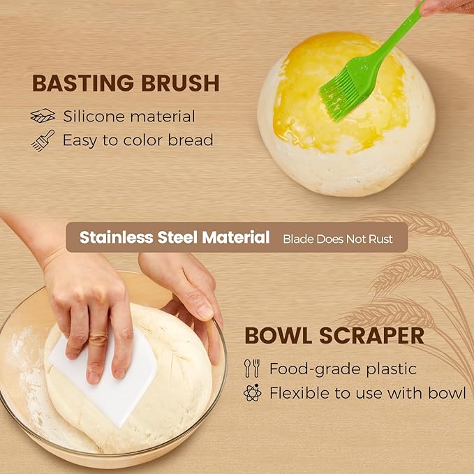 Banneton Bread Proofing Basket - Sourdough Starter Kit Includes 10" Oval Banneton Sourdough Proofing Basket Set of 2, Sourdough Bread Baking Supplies for Making Baking Fermentation