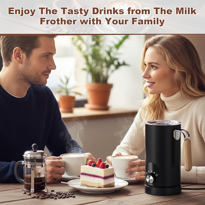 5 in 1 Electric Milk Frother Automatic Hot & Cold Foam Maker Auto Shut-Off Milk Warmer Silent Operation Fast Frothers with Comfortable Handle for Cappuccino, Hot Chocolate (Black)