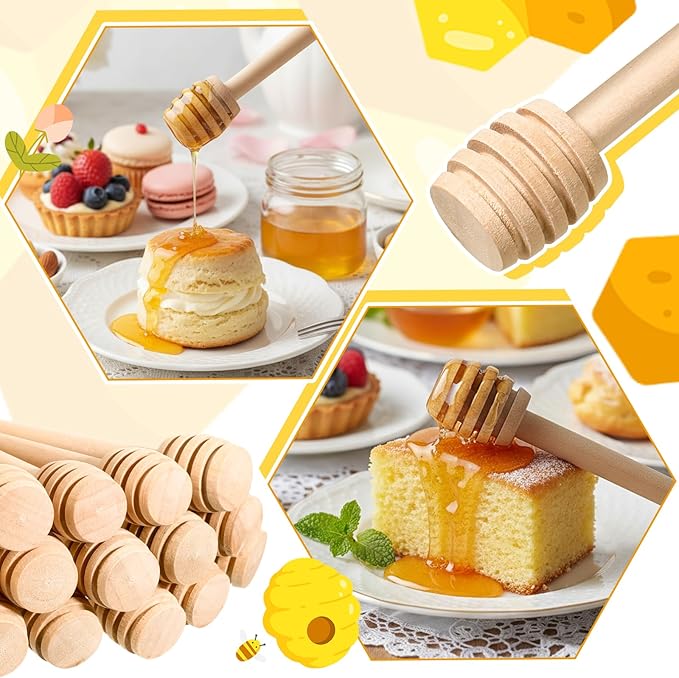 SHENLIU 200 Pack Honey Dipper Sticks, 3 inch Mini Wooden Honey Stick Mini Honeycomb Sticks, Honey Dipper Honey Stirrers for Tea Honey Jar Dispense Drizzle Honey and Wedding Party Favors Gift