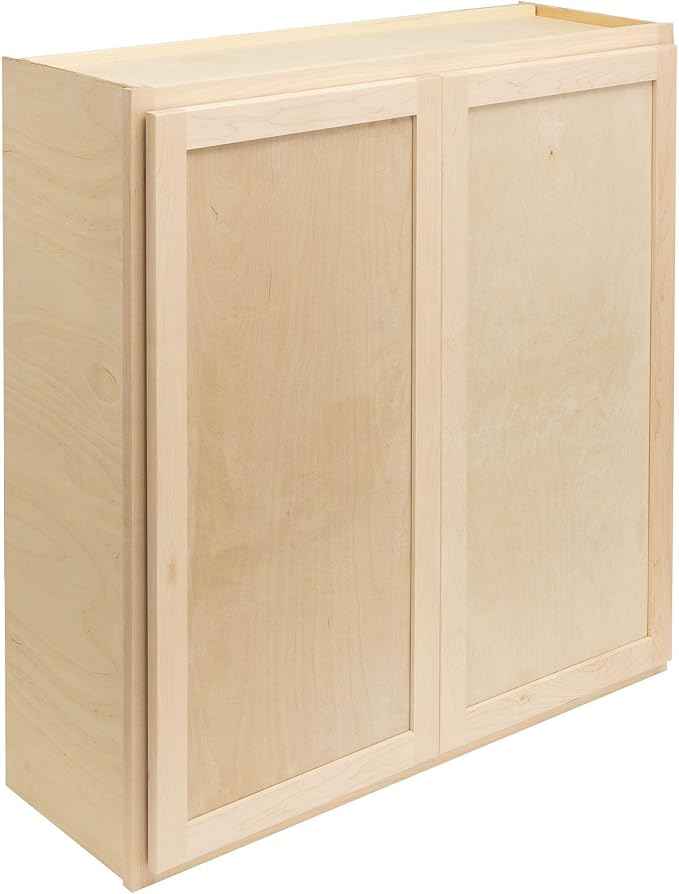 Quicklock RTA (Ready-to-Assemble) 42" Tall Wall Kitchen Cabinets - Shaker Style | 100% Hardwood | Made in America | Soft Close Hardware (12" D x 33" W x 42" H, Raw Maple)