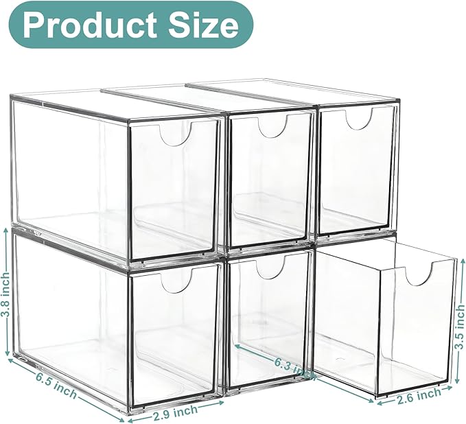 6 Tea Bag Organizer and Storage, Acrylic Tea Bag Holder Organizer, Plastic Tea Drawer Container for Cabinet