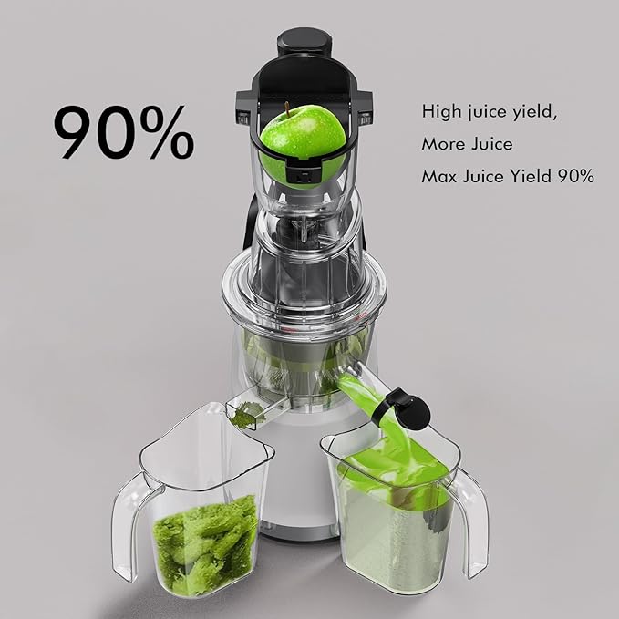SIFENE Cold Press Juicer Machine, 70mm Wide Mouth Masticating Juicer for Whole Fruits & Vegetables, High Yield Slow Squeeze Extractor, Quiet Motor, Reverse Function, Easy to Clean, BPA Free, White