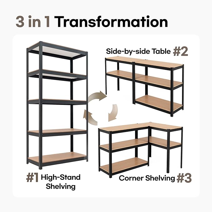 HOMEDANT House Black 5-Tier Laminated Metal Shelving Unit Adjustable Storage Utility Rack Heavy Duty Shelves Organization Shelf Kitchen Garage Pantry Closet 4Pack