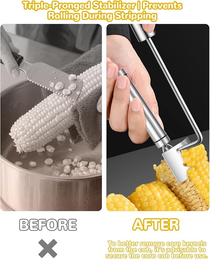 Corn Cob Stripper Kit, Corn Peeler for Corn on the Cob Stainless Steel Corn Stripping Non-Slip Corn Grip Fork Fast and Safe, Suitable for Home Kitchens, Restaurant Chefs, Outdoor Dining Enthusiasts