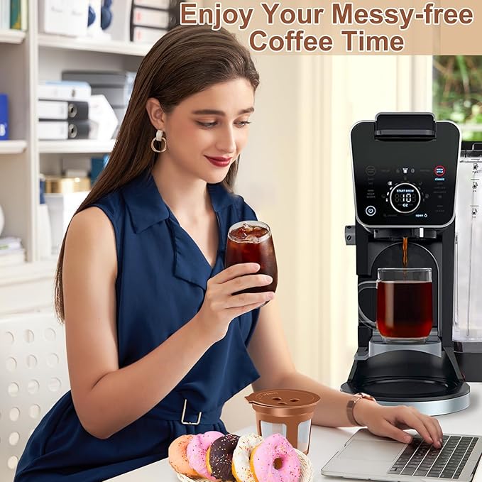 VIVI SKY Reusable Coffee Filter for Ninja Coffee Maker, 4 Cone Filter #4 for Dual Brew, Coffee Accessories (5* K Cups)