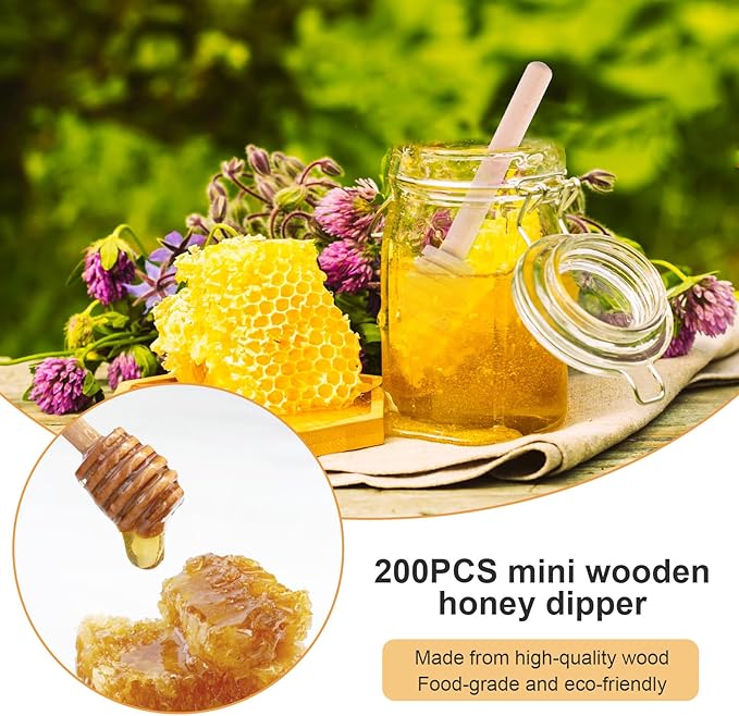 200Pcs Honey Dipper Sticks, 3 Inch Portable Mini Honey Stirrer Stick Honeycomb Dipper for Tea Charcuterie Drizzle Jar Wedding Party Favors