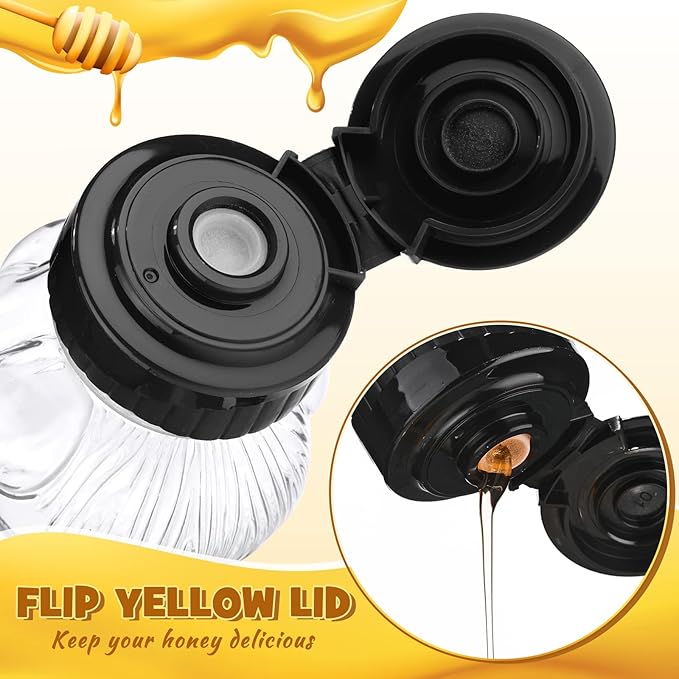 Thenshop 36 Pcs 8 oz Honey Jar Plastic Empty Honey Bear Bottle Honey Dispenser Clear Transparent Honey Containers Bear Cup Honey Squeeze Bottle with Flip Top Lid for Storing Dispensing (Black Lid)