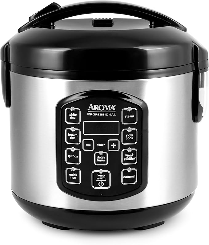 AROMA Professional Digital Rice Cooker, Multicooker, 4-Cup (Uncooked) / 8-Cup (Cooked), Steamer, Slow Cooker, Oatmeal Cooker, STS, Auto Keep Warm, 2 Qt, Stainless Steel Exterior, ARC-954SBD