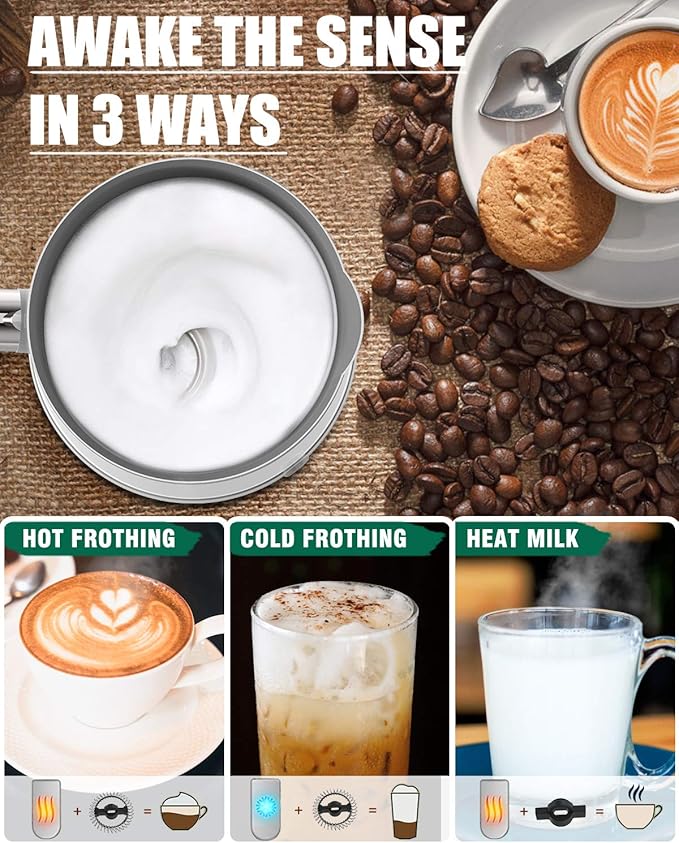 Huogary Milk Frother, Milk Frother and Steamer for Milk Foam & Hot Milk(4.5oz/10.5oz), Electric Milk Frother and Warmer for Homemade Latte, Cappuccinos, Macchiato, 120V, White