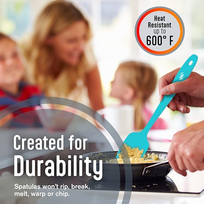 Kaluns Silicone Spatula Set, 4 Rubber Spatulas 600°F Heat Resistant, Nonstick Seamless Design with Stainless Steel Core, Dishwasher Safe, BPA free, Bonus Tongs Included