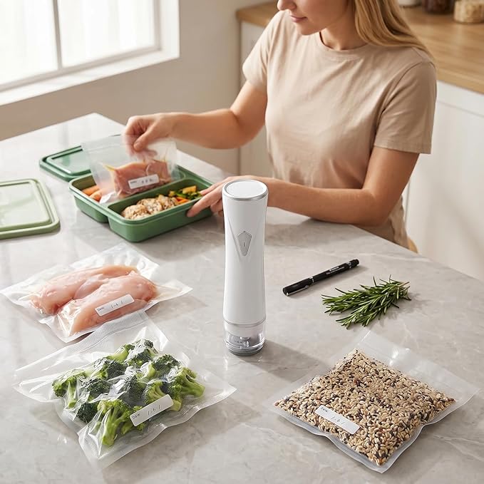 GuaziV Handheld Vacuum Sealer for Food – Portable USB-C Rechargeable, Spill-Proof Liquid & Sauce Sealing, 60kPa Strong Suction, Reusable BPA-Free Bags for Kitchen, Meal Prep, Camping & Travel