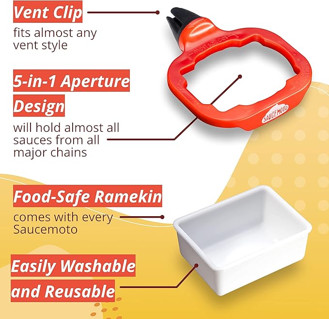Saucemoto Dip Clip | Car sauce holder for ketchup and dipping sauces. No more dry fries or sauceless nuggets. As seen on Shark Tank (2 count pack, Pink)