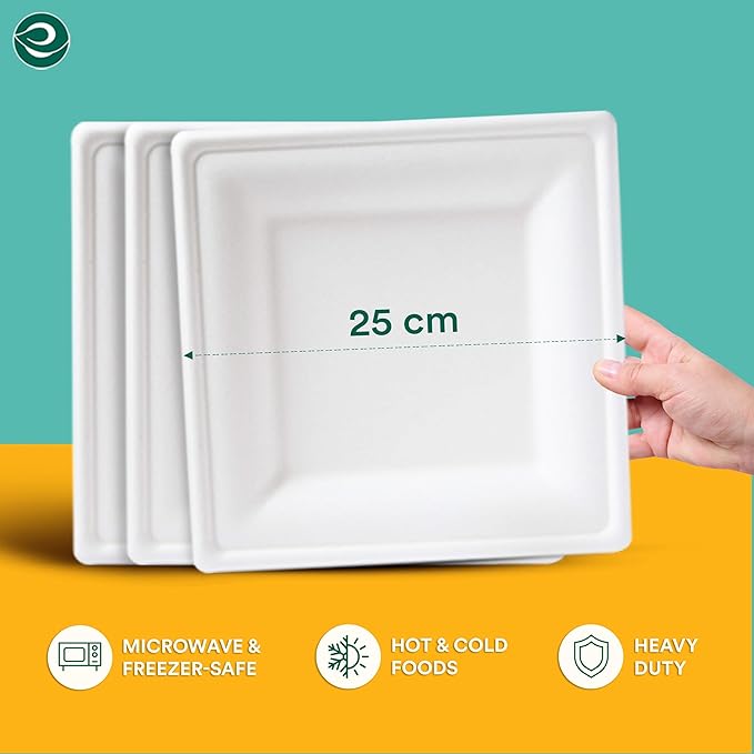 ECO SOUL Compostable Paper Plates 10 Inch (200 Count) Heavy Duty Disposable Dessert Plates, Eco-Friendly Sugarcane Bagasse Small Plates For Appetizer- White