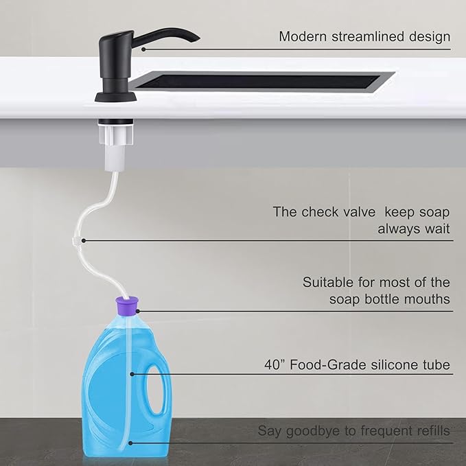 GAGALIFE Built in Counter Soap Dispenser (Oil-Rubbed Bronze) for Kitchen Sink and Extension Tube Kit, Anti-Leakage Upgrade with 40" Tube, No More Top Refill
