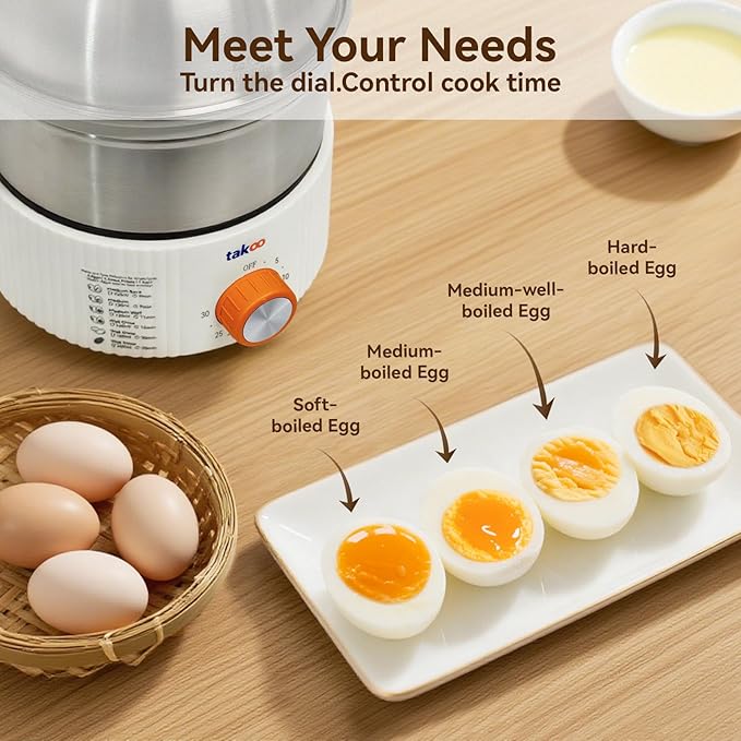 TAKOO 3-in-1 Electric Egg Cooker for Hard Boiled Eggs Poacher, Omelet Maker & Vegetable Steamer, Holds 14