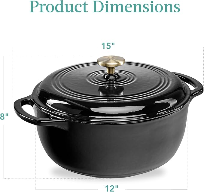 Best Choice Products 7.5 Quart Enamel Cast-Iron Round Dutch Oven, Family Style Heavy-Duty Pre-Seasoned Cookware for Home, Kitchen, Dining Room, Oven Safe w/Lid, Dual Handles - Black Licorice