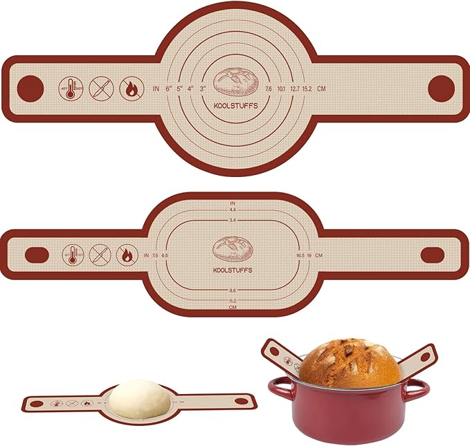 Silicone Bread Sling for Dutch Oven, 2 PCS Non-Stick & Easy Clean Reusable Silicone Bread Baking Mat with Long Handles, Easy to Transfer Sourdough Bread (Oval and Round, Red)
