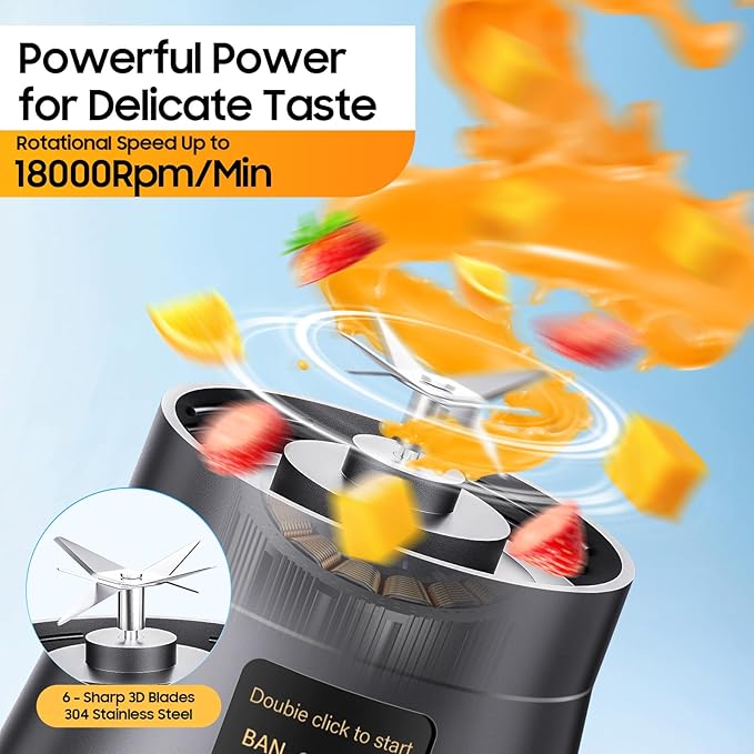 Portable Blender for Smoothies & Shakes - Cordless Personal Size Mini Blender with BAP Free Juice Cup, USB Rechargeable Suit for Sports/Picnic, Mother's Day