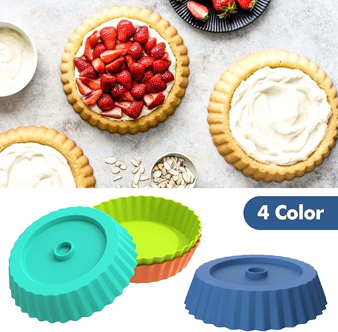 Webake Silicone Quiche Pan, 8pcs Fluted Tart Pans 5 Inch Round Baking Molds Small Maryann Cake Pans for Baking - Multicolor