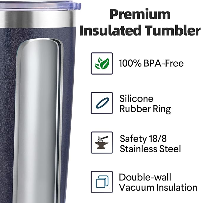 Volhoply 20oz Stainless Steel Tumbler with Lid and Straw Bulk 4 Pack,Double Wall Insulated Travel Iced Coffee Mug Fits Cup Holder,Powder Coated Cups for Hot/Cold Drinks,Gifts for Women（Navy,4 Set）
