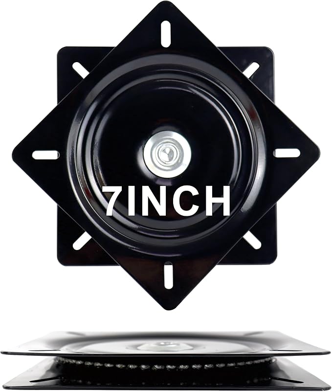 2 Pack 7 Inch Lazy Susans Turntable Bearings Swivel Zinc Plate, Black Square Susan Hardware, Heavy Duty Replacement Parts for Table, Chair, Round Bar Stools