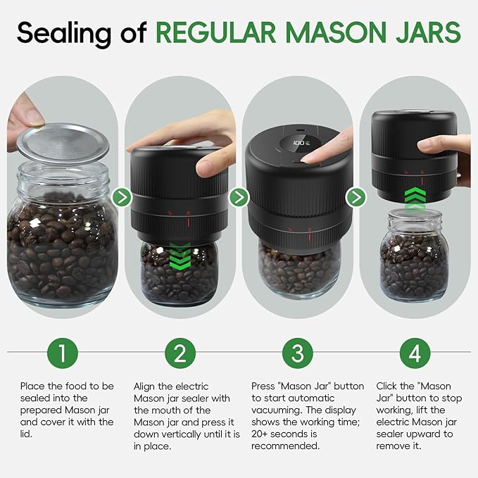 Mason Jar Vacuum Sealer Kit, Electric Sealer for Wide, Regular Mouth Mason Jars, Portable Vacuum Sealer for Jars, Birthday Gift for Her, Gifts for Mom, Grandma