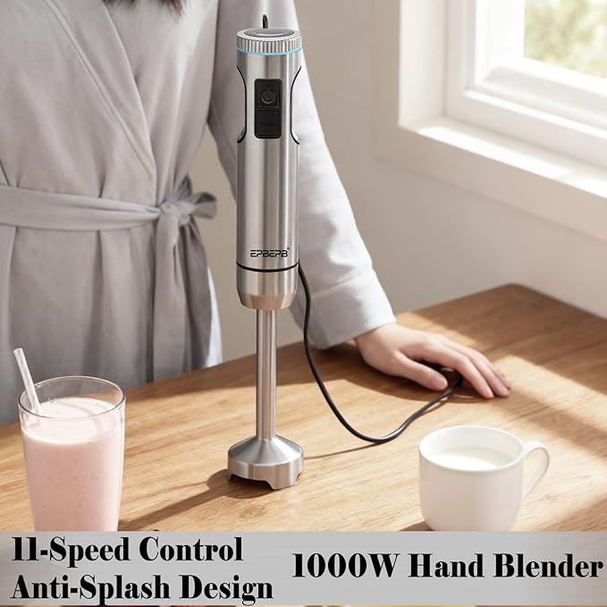Handheld immersion Blender 11-Speed, 1000W Immersion Blender with Anti-Splash Design, Stainless Steel Blade for Blending Soup, Smoothies, Mayonnaise,Making Food Is More Convenient