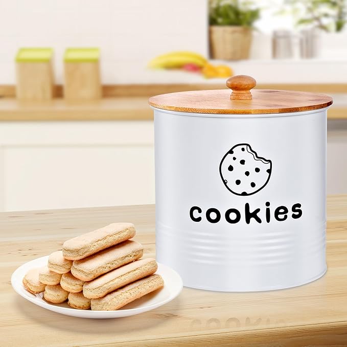 White Cookie Jars with Lids Airtight, 1.5 Gallons Cookie Tins, Large Cookie Jar for Kitchen Counter Decorative for Farmhouse, Christmas, and Gift Giving Cookie Storage Containers