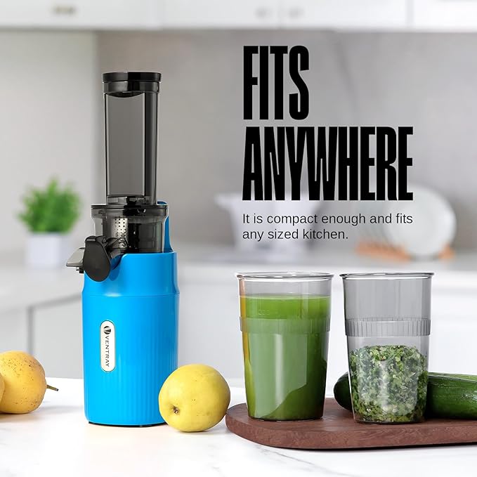 Ventray Ginnie Mini Cold Press Juicer, Small Slow Masticating Juicer for Vegetables and Fruits, High Juice Yield, Easy to Clean, Space-Saving, Fit for Personal/Travel/Picnic/Office - Blue