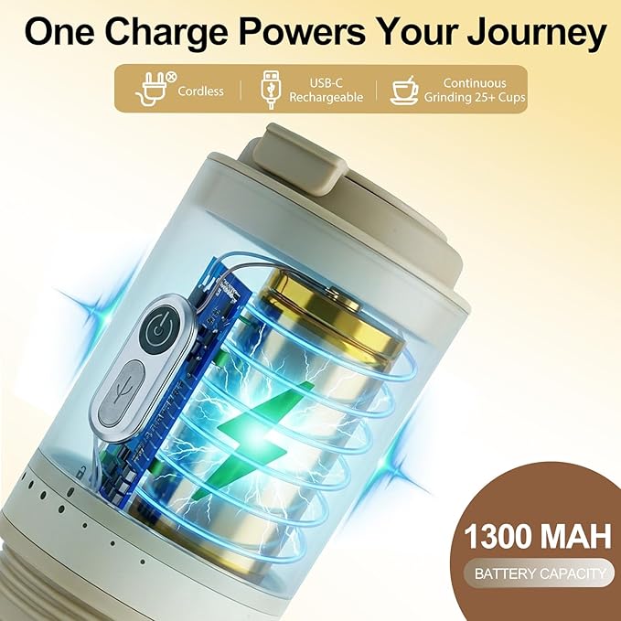 Portable Coffee Maker with Electric Grinder, Travel Coffee Maker, Portable Battery Pour Over Set, Rechargeable Cordless Coffee Mini Maker with Insulated Mug for Travel, Camping, Car