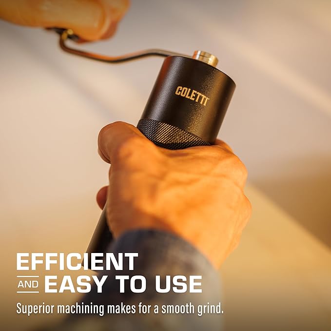 COLETTI Crag Manual Coffee Grinder — Hand Coffee Grinder — CNC Burr Precision Hand Grind, Heavy Duty for Travel, Camping, Hiking & Adventure – Includes Brush [Black Coat]