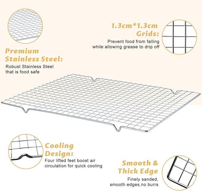 Baking Sheet with Cooling Rack - 17" x 11" x 0.5" Carbon Steel Cookie Sheet for Baking [1 Sheet + 1 Rack], Nonstick Baking Pan, Perfect for Baking, Roasting, and More