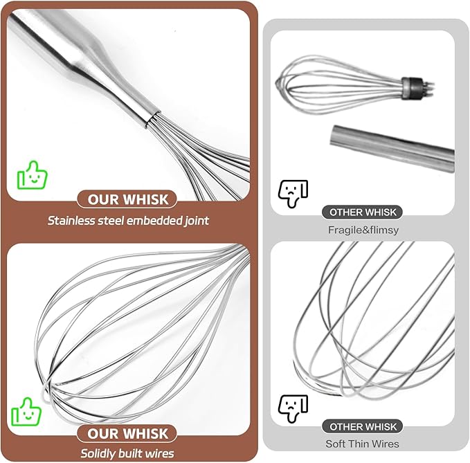 Stainless Steel Whisk Metal Whisk Balloon Wire Baking Whisks for Cooking Kitchen Whisking Beating Blending 12inch,Dishwasher Safe