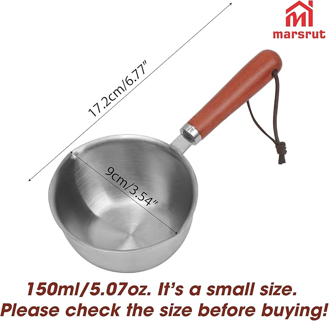 150ml Butter Melting Pot Warmer, Mini Sauce Pan for Soup Milk Coffee Chocolate Tea Gravy Reheating Cooking Boiling, Wooden Handle 304 Stainless Steel Small Tiny Cup for Making Sauces Breakfast Kitchen