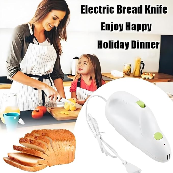 Electric Bread Knife Carving Knife,Cordless Rechargeable Bread Cutter & Meat Slicer with 2pcs 8inch Stainless Steel Blades,Safety Lock Switch, for Families, Meat, Bread, Cheese