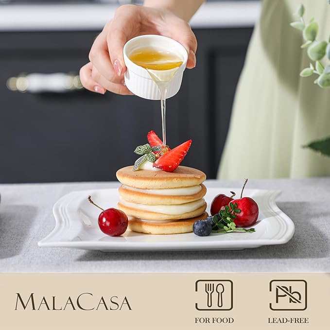 MALACASA Mini Ramekins 2 oz set of 24, Ramiken, Ceramic Creme Brulee Ramekins, White Custard Cups, Small Dipping Bowls for Kitchen Serving Sauce Condiments, Dishwasher Oven Safe, Series RAMEKIN.DISH