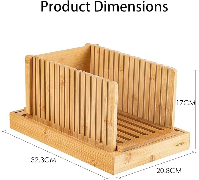Bread Slicer For Homemade Bread, Adjustable Bamboo Bread Cutter Board, Foldable Slicing Guide With Crumb Tray, 3 Width Settings, 2 Slice Thicknesses, Artisan Loaves, Bagels, Cakes
