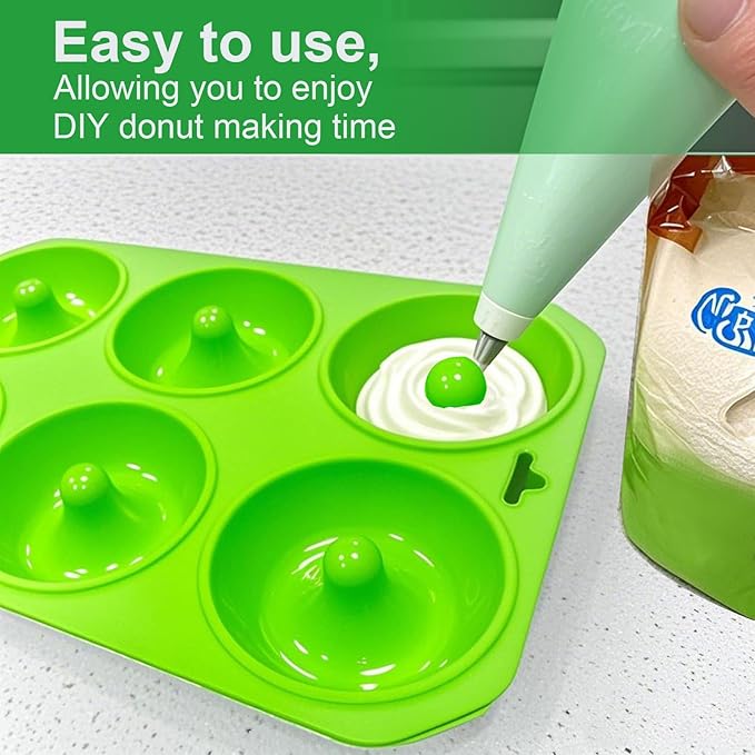 2PCS Silicone Donut Mold, 6 Holes BPA Free Donut Pan Baking Mold, Donut Pan for Baking Heat Resistant Doughnut Baking Pan Non-Stick Food Grade Silicone Doughnut Pan Set (Green)