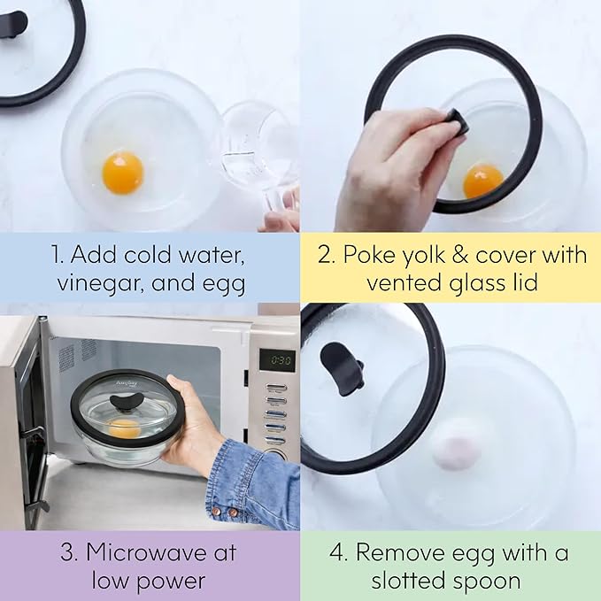 Anyday 2-Pack (2-Cup) Glass Microwave Egg Cooker - BPA Free & Plastic Free Microwave Egg Poacher - Meal Prep & Cookware | Stackable Nontoxic Storage Container with Vented Lid (Clear - Blueberry)