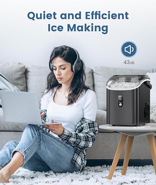 Antarctic Star Countertop Nugget Ice Maker, 34 Lbs/24H, Stainless Steel Pebble Ice Machine, One-Click, Self-Cleaning, Compact Ice Maker with Basket & Scoop, for Kitchen Office Bar, Steel Black