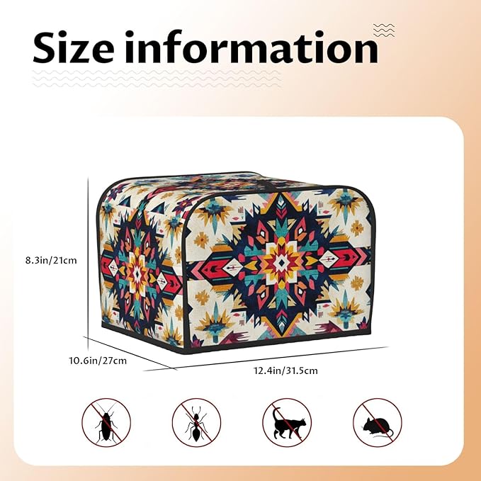 Southwestern Pattern Covers for Toasters 4 Slice,Cute Funny Bread Machine Cover with Handle,Washable Stain Resistant Kitchen Small Appliance Cover Dining Decor