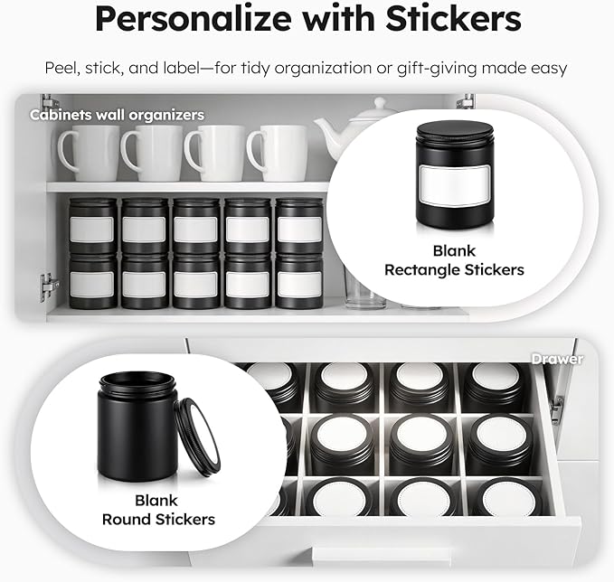 Tecohouse 8oz Black Glass Jars with Lids, 30 Pack Candle Jars with Blank Labels, 250g Wide Mouth | Lotion Container for Sample, Cream, Lotion, Honey, Powder, Jelly | Home & Beauty