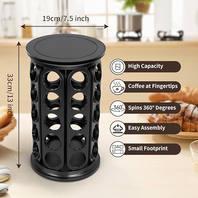 K Cup Holder, Coffee Pod Storage Carousel Holder Organizer Compatible with 40 Keurig Kcup Pods, New Modern Design for Home or Office Kitchen Counter Organizer (Black)