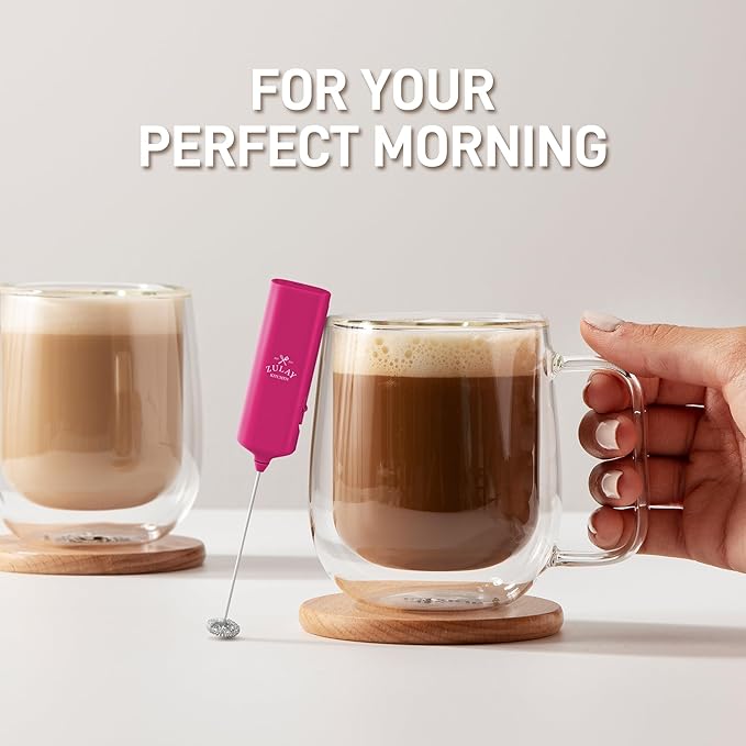 Mini & Mighty Milk Frother Wand – Handheld Coffee Frother, Battery Operated Drink Mixer – Compact Pocket Size – Detachable Whisk for Latte, Cappuccino, Matcha, Hot Chocolate – Dragon Fruit Pink