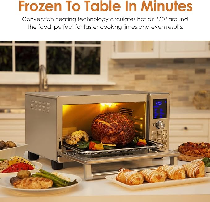 NUWAVE Bravo XL Air Fryer Convection Toaster Oven Countertop, 112-in-1 Smart Grill Combo with Original Flavors & Marks, Adjustable Heating Zones for Pizza, Roast, Bake, 50-500°F, Stainless Steel, 30QT