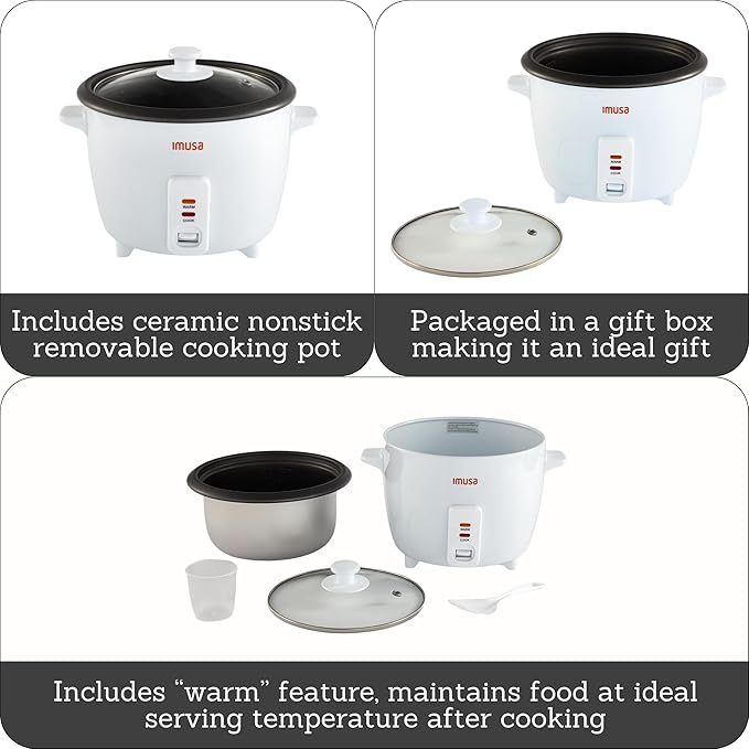 IMUSA Electric Rice Cooker 10 Cup Cooked 5 Cup Uncooked – Ceramic Nonstick Pot, Multi Cooker for Rice, Quinoa, Oatmeal, Stew – Keep Warm – Compact for Kitchen Dorm RV